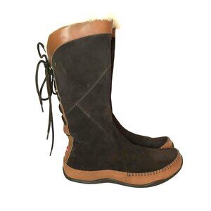THE NORTH FACE MId Brown Leather Winter Boot Womens 10/41 Side Zip Fur Trim